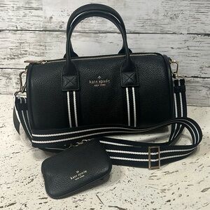 NWT Kate Spade Black Leather Satchel  Duffle Crossbody Bag w/ Coin Pouch